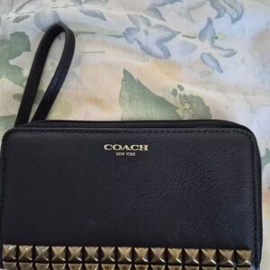 Coach Black Wristlet with Gold Accents
